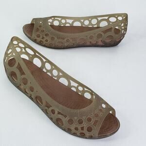 Crocs Sandals Adrina III Peep Open Toe Jelly Flats Size 7 Green Brown Shoes